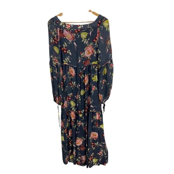 Anthropologie Gray Evelin Floral Tiered Maxi Dress Medium Sheer Long Sleeve - Picture 3 of 7